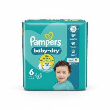 Pampers Baby-Dry Size 6, 33 Nappies, 13kg-18kg, Essential Pack
