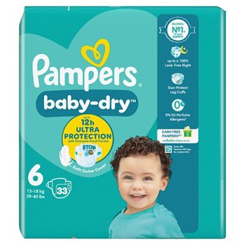 Pampers Baby-Dry Size 6, 33 Nappies, 13kg-18kg, Essential Pack
