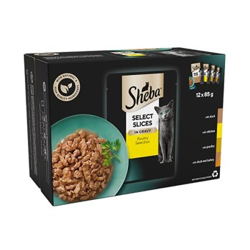 SHEBA® Select Slices Adult Wet Cat Food Poultry Selection in Gravy 12x85g Pouch