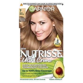 Garnier Nutrisse Ultra Crème Dye, Vegan, 7 Dark Blonde, rich, natural-looking hair color, 8-week.