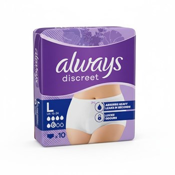 Always Discreet Incontinence Pants Women, Normal, L, 10 Pants