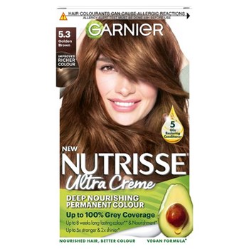 Garnier Nutrisse Ultra Crème Vegan Dye, 5.3 Golden Brown: Warm, shimmering tones, 8-week colour.