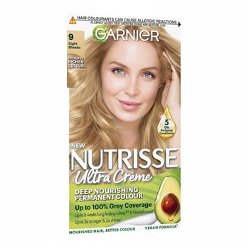 Garnier Nutrisse Ultra Crème Vegan Dye, 9 Light Blonde: Bright, luminous, long-lasting hair colour.