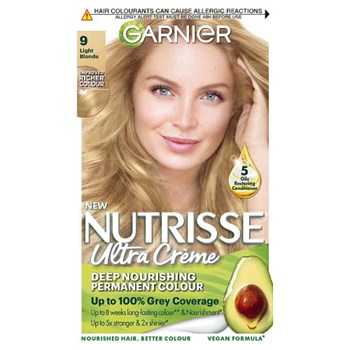 Garnier Nutrisse Ultra Crème Vegan Dye, 9 Light Blonde: Bright, luminous, long-lasting hair colour.