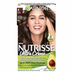 Garnier Nutrisse Ultra Crème Dye, Vegan, 4 Dark Brown, deep, lustrous hair color, 8 weeks of shine.