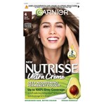 Garnier Nutrisse Ultra Crème Dye, Vegan, 4 Dark Brown, deep, lustrous hair color, 8 weeks of shine.
