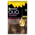 Garnier Olia 6.0 Light Brown: 100% Grey Coverage, No Ammonia, for beautiful, soft color.