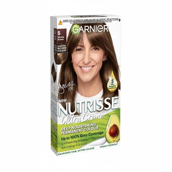 Garnier Nutrisse Ultra Crème Dye, Vegan, 5 Mocha Brown, vibrant and long-lasting hair color.