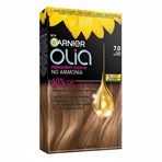 Garnier Olia 7.0 Dark Blonde: 100% Grey Coverage, No Ammonia, for luminous, natural blonde.