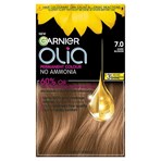 Garnier Olia 7.0 Dark Blonde: 100% Grey Coverage, No Ammonia, for luminous, natural blonde.