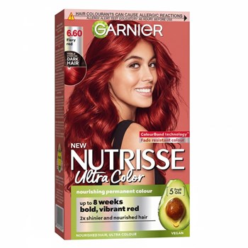 Garnier Nutrisse Ultra Color, Permanent Hair Dye, Intense Colour, For All Hair Types, 6.60 Fiery Red