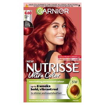 Garnier Nutrisse Ultra Color, Permanent Hair Dye, Intense Colour, For All Hair Types, 6.60 Fiery Red