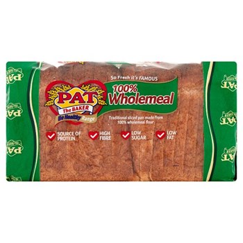 Pat the Baker Be Healthy Range 100% Wholemeal Traditional Sliced 800g