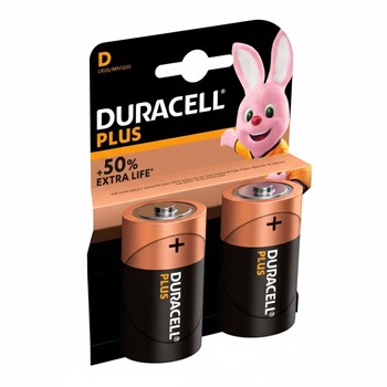 Duracell Plus Type D Alkaline Batteries, Pack of 2