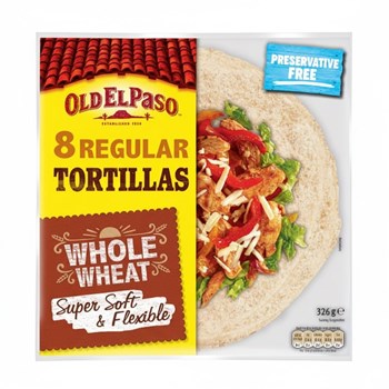 Old El Paso 8 Regular Super Soft & Flexible Whole Wheat Tortillas 326g