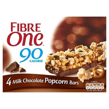 Fibre One 90 Calorie Milk Chocolate Popcorn Bars 4 x 21g (84g)