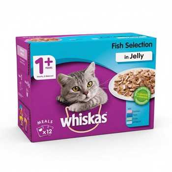 Whiskas Adult 1+ Wet Cat Food Pouches Fish in Jelly 12 x 100g