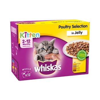 Whiskas Kitten Wet Cat Food Pouches Poultry in Jelly 12 x 100g