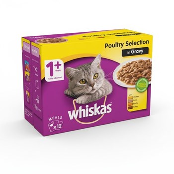 Whiskas 1+ Cat Pouches Poultry Selection in Gravy 12 x 100g