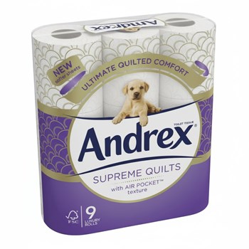 Andrex Supreme Quilts, Quilted Toilet Roll, 9 Rolls