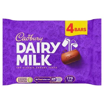 Cadbury Dairy Milk Chocolate Bar 4 Pack 134g