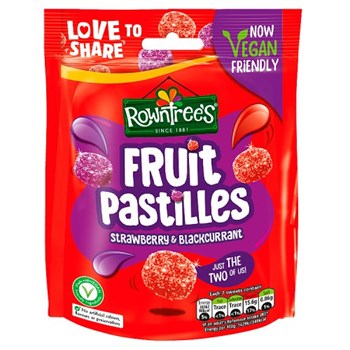 Rowntree's Fruit Pastilles Vegan Friendly Strawberry & Blackcurrant Sharing Bag 143g
