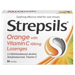 Strepsils Orange + Vitamin C Lozenges x36 for Sore Throat
